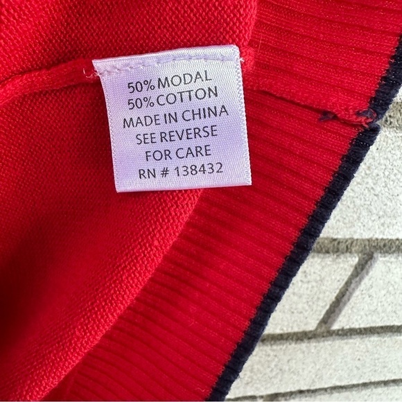 ModCloth Red Navy Trim Modal Cotton Button Front Knit Cardigan Sweater - Picture 7 of 8